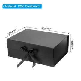 PATIKIL 13x10x5 Inch Magnetic Gift Box, Collapsible Paper Party Favor Boxes with Lid and Ribbon for Wedding Valentine's Day Birthday, Black