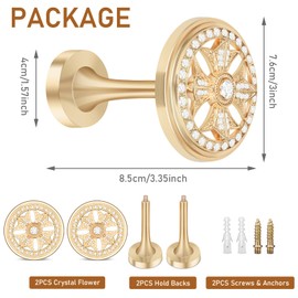 Glod Curtain Tiebacks Hooks - Crystal Wall Mounted Decorative Modern Curtain Pull Backs - Metal Round Tassel Holders for Drapes, 2 Pack