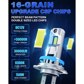 NOVCAPAR H7 Light Bulb,30,000LM Super Bright with Upgrade Chips, 6500K Cool White with Cooling Fan,Plug & Play, No Adapter Required, 1:1 Mini Size,IP68 Wateproof 50,000H long Lifespan, Pack of 2