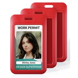 Pawfly 3 Pack Sliding ID Badge Holder Vertical Hard Plastic Case with Clear Window Red Card Protector Pouch for Office School ID Credit Cards Proximity Key Cards Driver’s Licenses and Passes
