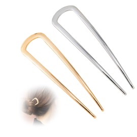 2 Pieces French Metal for Thick Hair - U-shaped Hair Pins, Hair Forks for All Hair Types - French Twist Hair Pin Set in Gold and Silver - Perfect Styling Hair Pins for Women