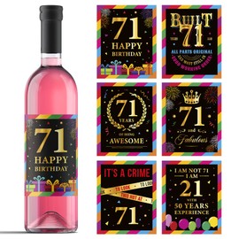 71st Birthday Wine Labels - Wine Bottle Stickers Birthday Supplies for 71 Years Old Happy Birthday Party - Gift Idea for Birthday Anniversary - 71st Birthday Party Decorations [Set of 6]