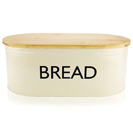 RoyalHouse Premium Metal Bread Box with Bamboo Lid, Bread Storage, Bread Container for Kitchen Counter, Kitchen Decor, Vintage Kitchen