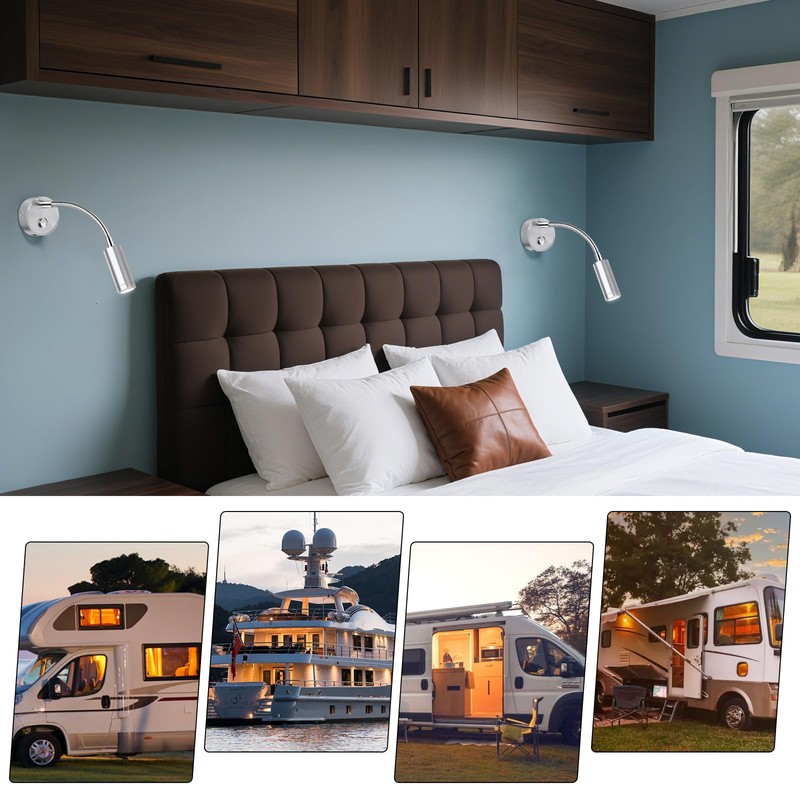 ERWEY 2 LED Reading Lamps, 12 V Motorhome, Touch Dimmable,