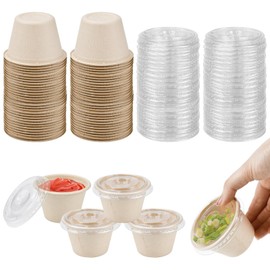 LPAMABA Pack of 50 Storage Jars with Lids, 4 oz Food Cups, Paper Cups, Food Storage Containers, Leak-Proof Sauce Cups, Small Tins Storage Jars with Lids for Sauces, Dips, Spices, Ketchup Salads