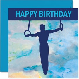 Gymnastics Rings Sport Birthday Cards - Boys in Sports - Happy Birthday Card for Boy Son Brother Grandson Nephew Uncle Cousin, 145mm Bday Greeting Cards