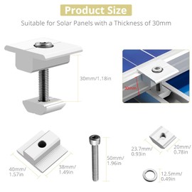 Anbte 10pcs Solar Panels Centre Clamps 30mm, Aluminium Solar Panel Mounting Brackets T-Shaped Mid Clamps Solar Panel Bracket Kit for Metal Roof, Tin Roof, Flat Roof, Sheet Roof