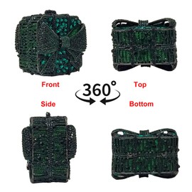 Bowknot Cute Crystal Box Clutch Glitter Evening Bag Women Rhinestone Handbags Purses Party Wedding, Green