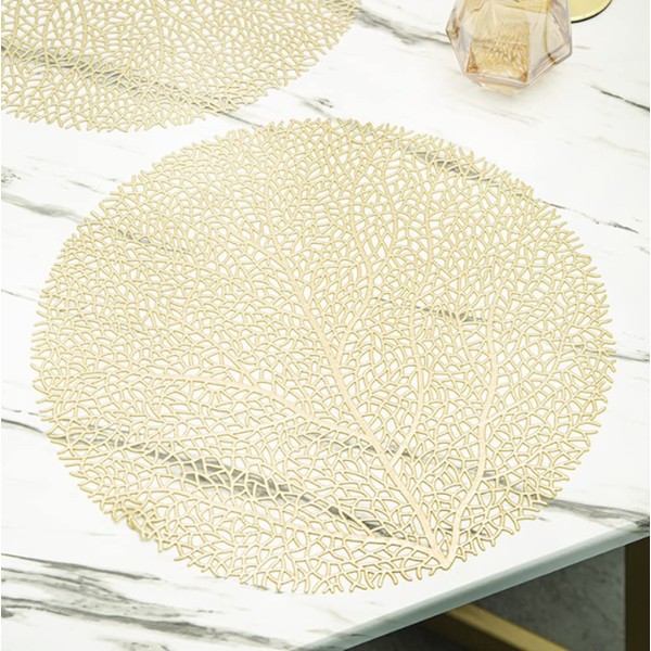 Round Gold Placemats, 6 Pack Decorative Placemats Round Placemat PVC