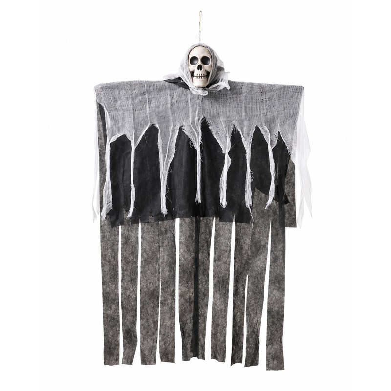 Hanging Skeleton Ghost for Halloween Decor – Gauze Skull Prop