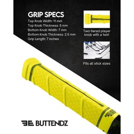 Buttendz Future Rubber Replacement Hockey Grip - Step Down Knob, Two-Tiered Player Knob with Twirl, Fits All Stick Sizes for Superior Control and Puck Feel (Yellow, Black Drip)