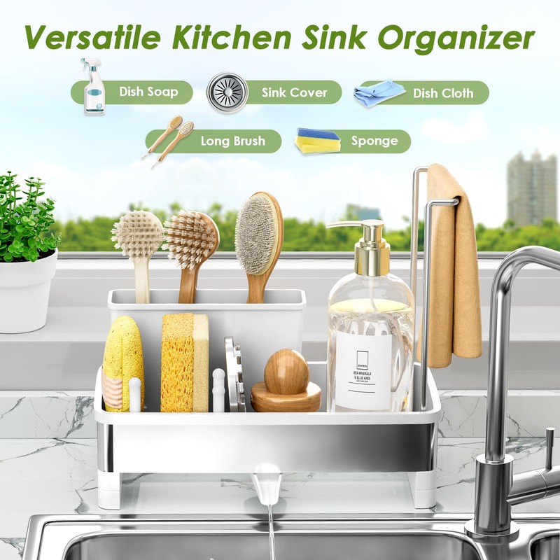 Ewaiira Stainless Steel Sink Caddy, Sponge Holder for Kitchen Sink