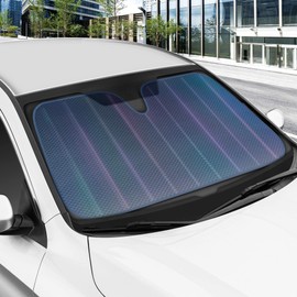 Iridescent Matte Black Front Windshield Sunshade-Accordion Folding Auto Shade for Car Truck SUV-Blocks UV Rays Sun Visor Protector-Keeps Your Vehicle Cool- 58 x 27 in