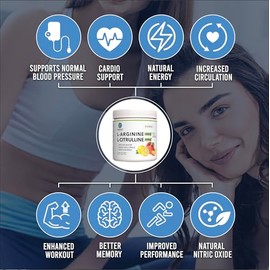 L-Arginina 5000 mg  L-Citrulina 2000 mg Complejo Suplemento en Polvo - Potenciador de xido ntrico - Soporte de presin arterial - Sabor a limonada de  
