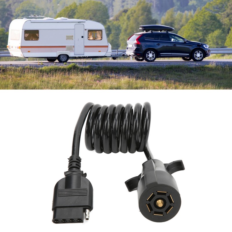 7 Way Round to 5 Way Pin Flat Spiral Trailer