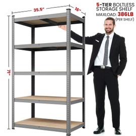Yaheetech Standing Shelf Units, 5 Tier Storage Shelf, Heavy Duty Shelving, Adjustable Garage Shelves, Utility Rack Shelf Unit, Basement Warehouse Shed, 35.5" Wx 16" D x 71" H - Light Gray