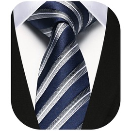 Enlision Slim Men's Tie Classic 6 cm Ties for Formal Wedding Business, Navy & Silver