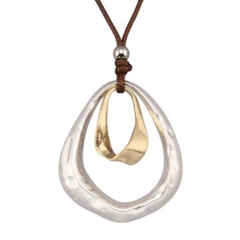 GelConnie Silver Boho Pendants Earthy Necklace Vintage Long Leather Necklace Multi Ring Pendant Casual Necklaces Women Trendy, Faux Leather, No Gemstone