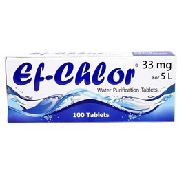 Ef-Chlor, Water Purification Tablets (100 Tablets), 33 Mg (10 L), Portable Drinking Water Treatment Ideal for Emergencies, Survival, Travel, and Camping, Purifies 1.50-2.6 Gallons in 1 Tablet