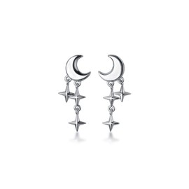SLUYNZ 925 Sterling Silver Tiny Moon Star Earrings Studs for Women Teen Girls Small Moon Studs Earrings Star Drop (A-Silver)