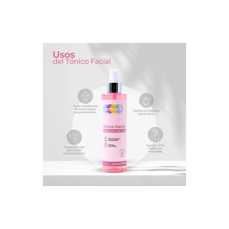 Tónico Facial Rosas Con Aloe Vera Vemare Refrescante 250 Ml