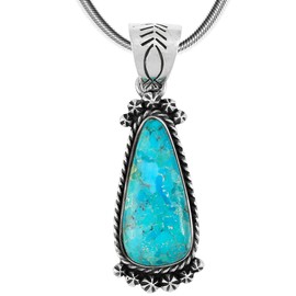 Turquoise Pendant Necklace Sterling Silver 925 (Sterling Silver Pendant with 20" Stainless Chain) (Turquoise)