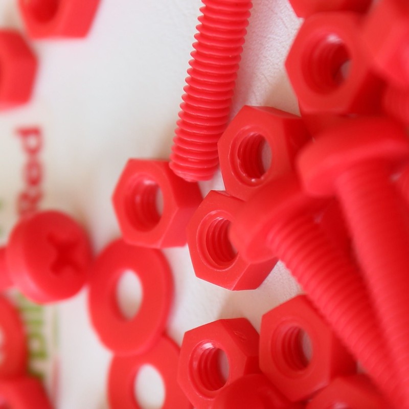 20 x Red Pan Head Screws Polypropylene (PP) Plastic Nuts