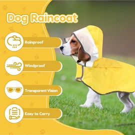Dog Raincoat, Adjustable Dog Rain Jacket, Waterproof Rain Poncho Jacket for Dogs, Puppy Dog Raincoats with Strip Reflective for Outdoor Activities (Yellow, Medium)