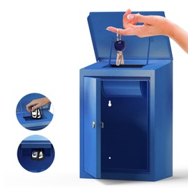 DiDiHere Key Drop Box for Automotive, Key Return Box Wall Mount, Anti-Thief & Waterproof Design for Outdoor, Heavy-Duty Secure Storage Box for Hotel,Car Rental, Large Capacity 6x10x14 Inch(Blue)