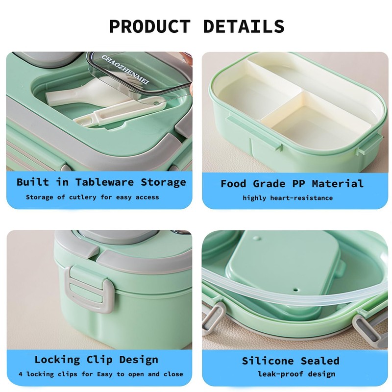 SDFNBRA Bento Lunch Box with Tableware, 1200ML Lunch Box-Double Layered