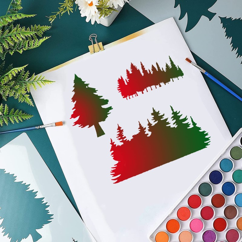 Pack of 9 Pine Stencils, Christmas Tree Painting Templates, Reusable