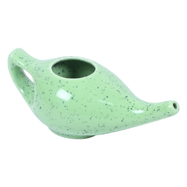 WHOLELIFEOBJECTS Leak Proof Durable Porcelain Ceramic Neti Pot Hold 300 Ml Water Comfortable Grip | Microwave and Dishwasher Safe eco Friendly Natural Treatment for Sinus and Congestion (Green Mat)