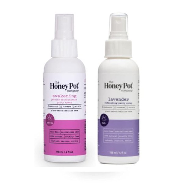 The Honey Pot Company Panty Spray 4 Oz Pack Of 2! Includes Lavender & Jasmine! Plant-Based and All Natural Feminine Spray! Refresh, Restore and Revive Feminine Care! Sulfate Free, Cruelty Free & Paraben Free!