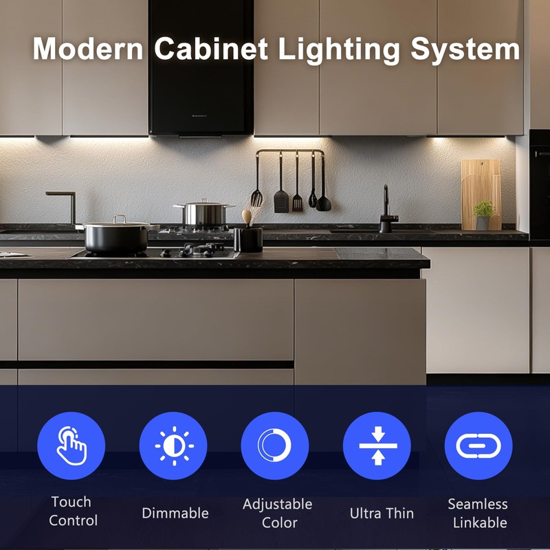 VST Under Cabinet Lighting 6 Pack, Touch Control LED Cabinet