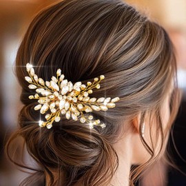 CASDRE Crystal Bride Wedding Hair Comb Silver Sparkly Rhinestone Bridal Hair Accessories Hair Pieces for Women (Gold, One Size)