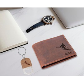Skier Wallet, Winter sports wallet,Sports Wallet, Engraved Men Wallet, Birthday Gift for men, Christmas Wallet, Wallet Gift