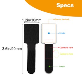 40 PCS Self Adhesive Hook and Loop Cable Ties with Adhesive Backing, 1x4 Inch Reusable Cord Organizers for Under Desk, Home Office, Kitchen, Cable Management Straps (Black)
