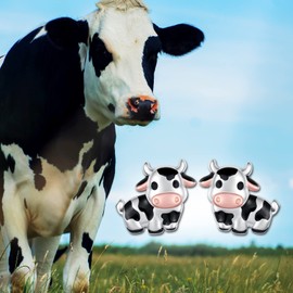 Sterling Silver Cow Penguins Panda Dog Pig Giraffe Lion Salamander Earrings Studs Cute Animal Jewelry Gift for Women(Cow)