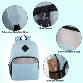 Trailmaker Reflective School Backpack for Kids | Colorful Backpack with Adjustable Straps, Side Water Bottle Pockets (Blue)