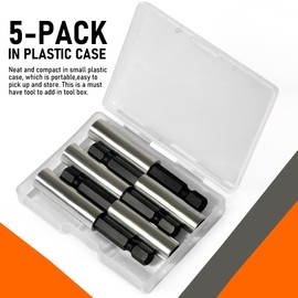 TEKPREM 1/4" Strong Magnetic Extension Bit Holder, 5 Pack Hex Shank Screwdriver Bit Driver Set with Portable Case for Holding Screwdriver Bits and Screws