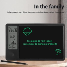 9.5 Inches Desktop Calendar with Clock Date Display, Electronic LCD Writing Tablet, Time Date Temp Humidity Alarm, Office Home Portable Board, for Business Office Home (Black)