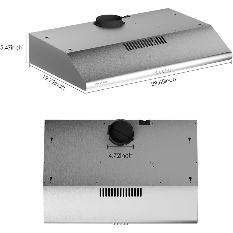 SOONYE 30 inch Stainless Steel Under Cabinet Range Hood, Slim