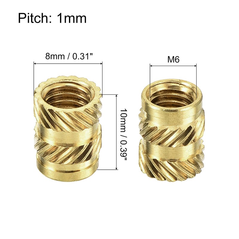 sourcing map Knurled Insert Nuts, 80Pcs M6 x 10mm L