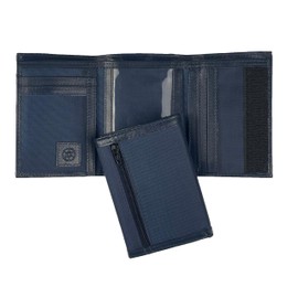 Sprocket Men's Nylon Trifold Wallet with Leather Trim and ID Window (Navy)
