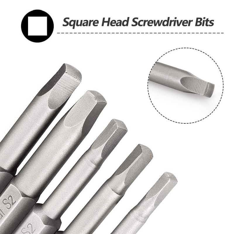 Saipor 10PCS Magnetic Square Head Screwdriver Bits Set 1/4'' Hex