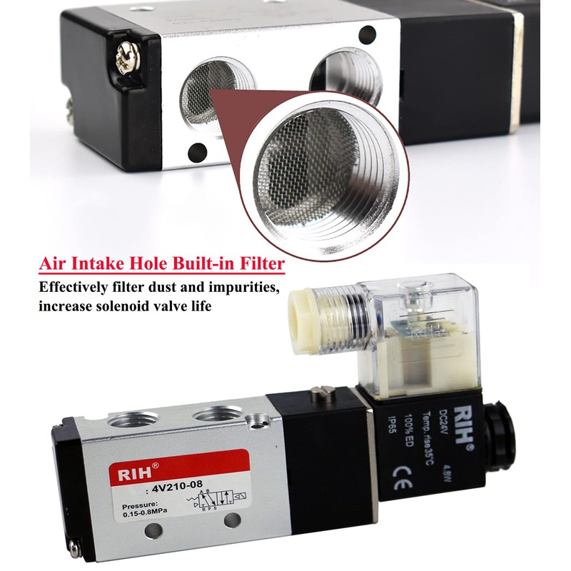 RIH Pneumatics Solenoid Valve 4V210-08 12V/24V/110V Series Single Coil Pilot-Operated