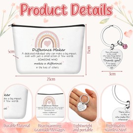 Otuuz 3 Pcs Thank You Gift Leaving Gifts Inspirational Keyring Rainbow Makeup Bag Ballpoint Pen Employee Appreciation Going Away Present for Women Coworker Teacher Nurse Office School Party Favors