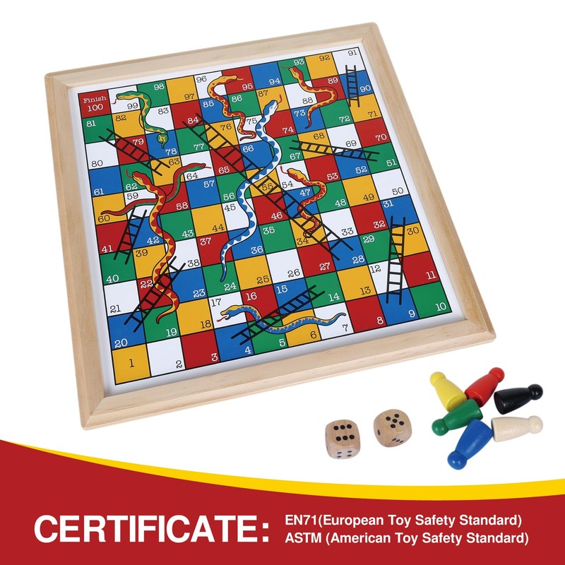Gothink Wooden Snakes and Ladders Game - 13 Inch Educational