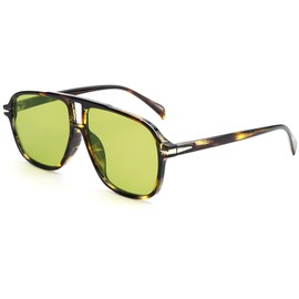 YouthMall Retro Aviator Sunglasses for Women Men Trendy Oversized Square Aviator Sun Glasses 70s Vintage Shades (Green tortoise/Green)