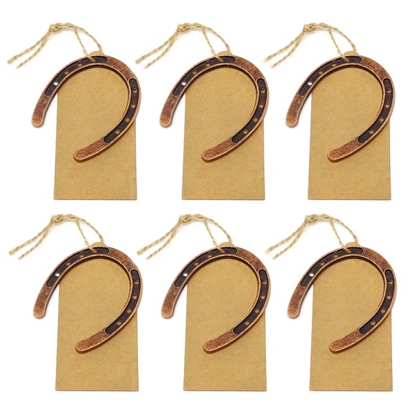 HONBAY 6PCS Metal Mini Horseshoes Favors Decorations with Kraft Tags for Wedding Party